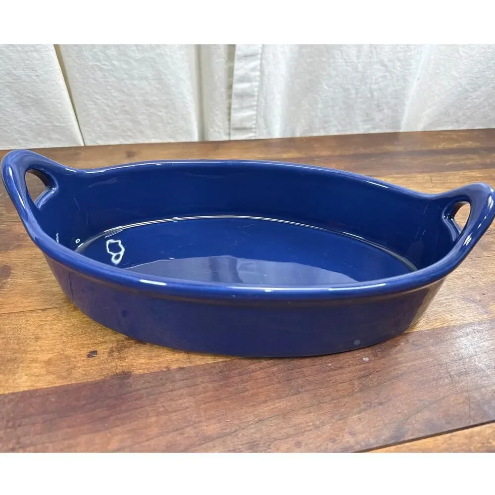 Crate & Barrel Portugal Stoneware Cobalt Blue Casserole Baking Dish With Handles